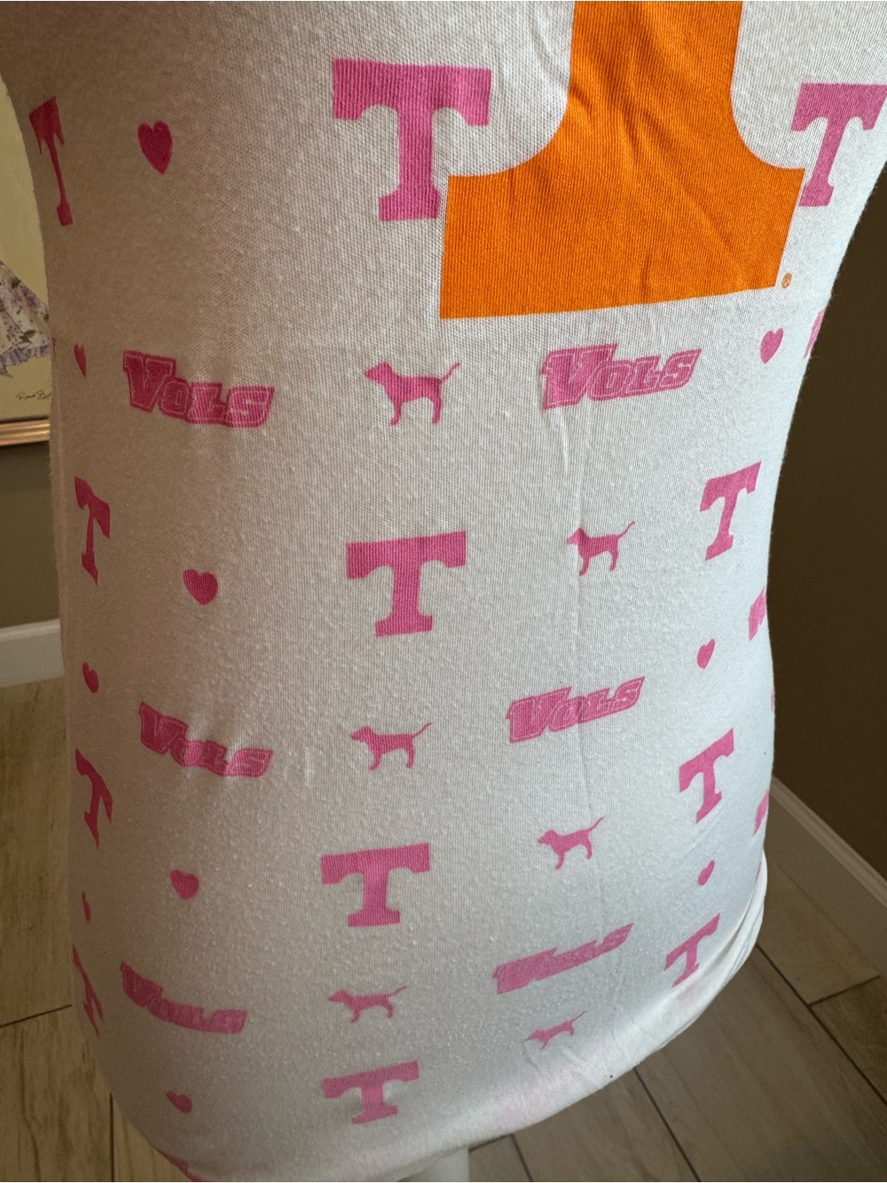 PINK Victoria's Secret White Tee with Orange and Pink Tennessee Icons - Picture 3 of 7
